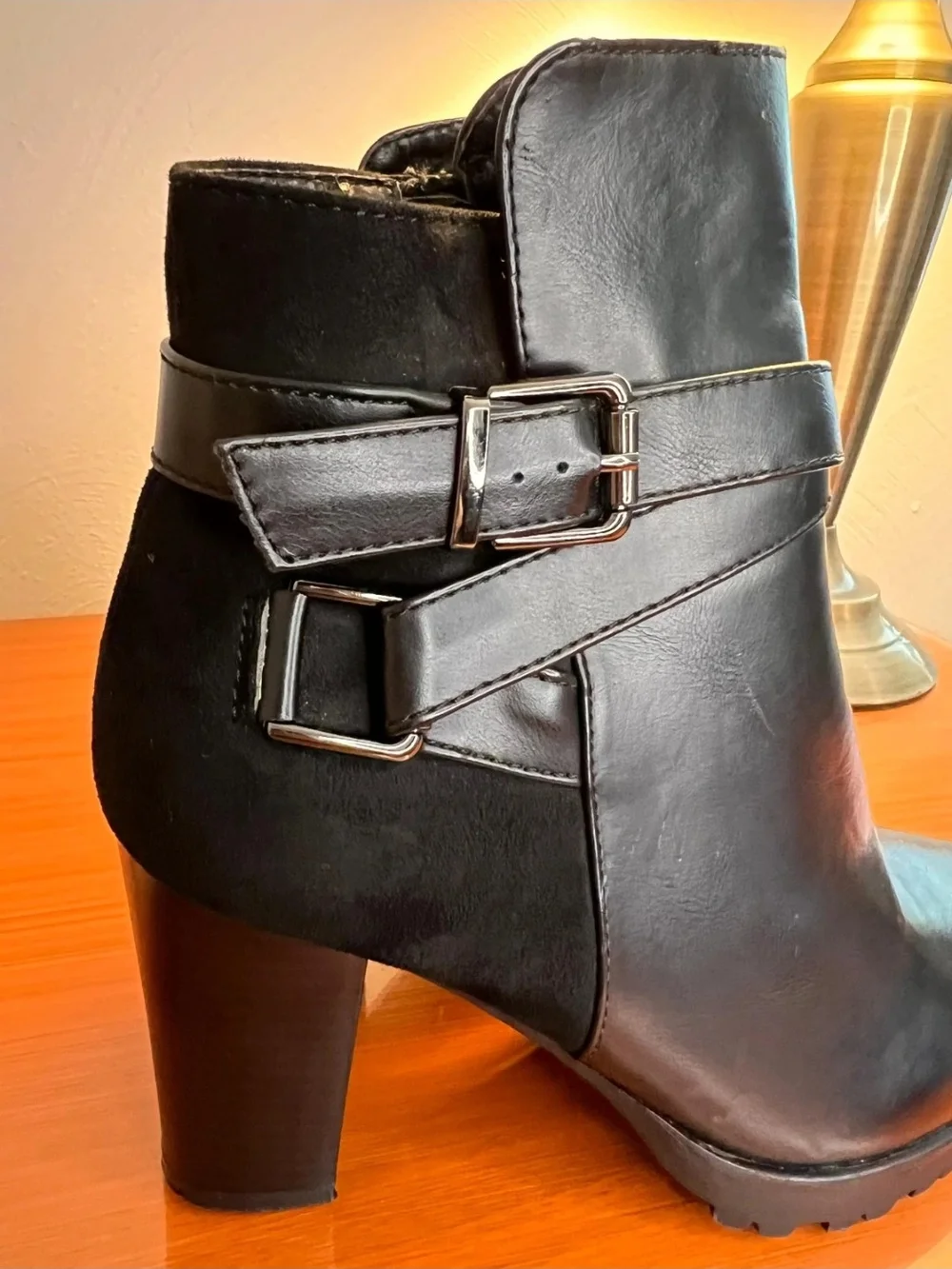 Black Women's High Heel Ankle Boot with Buckle Strap